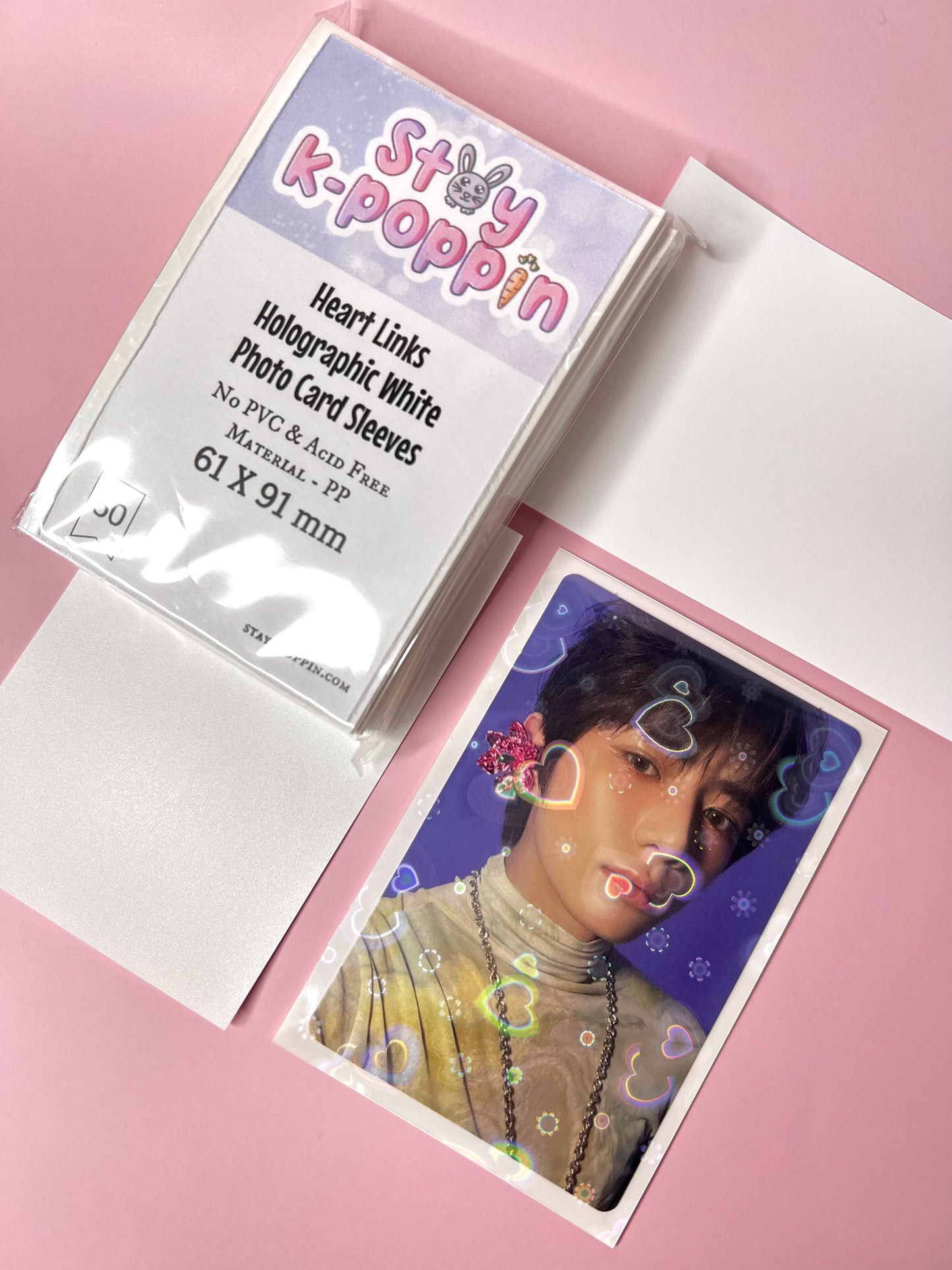 White - Heart Links • Holographic Photo card Sleeves