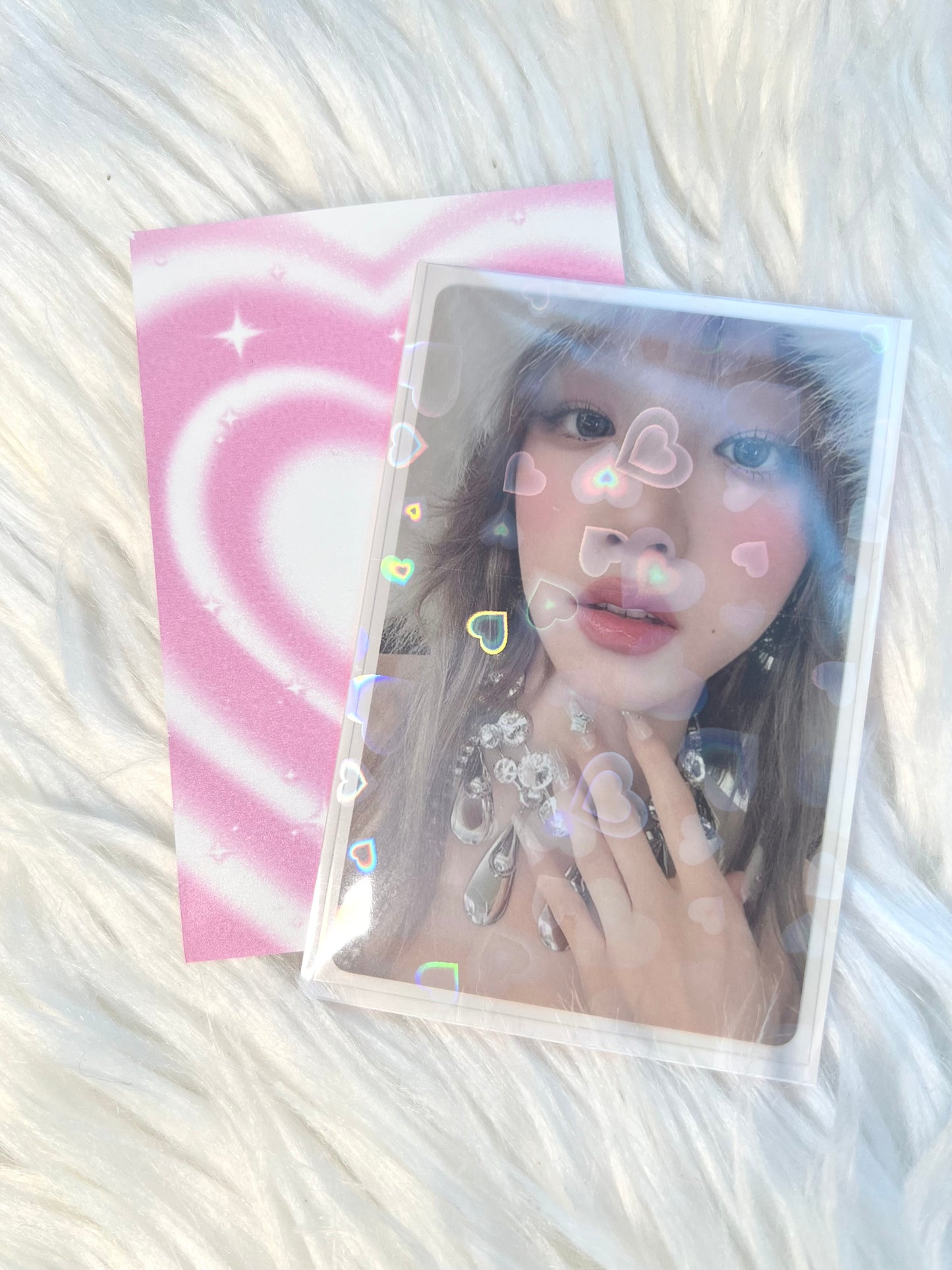 Hearts Holographic Colored Macaroon Photo Card Sleeves Size 61x91mm