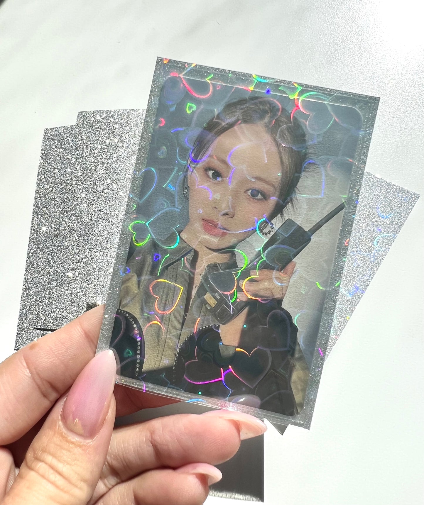 Colored Hearts Holographic Photo Card Sleeves