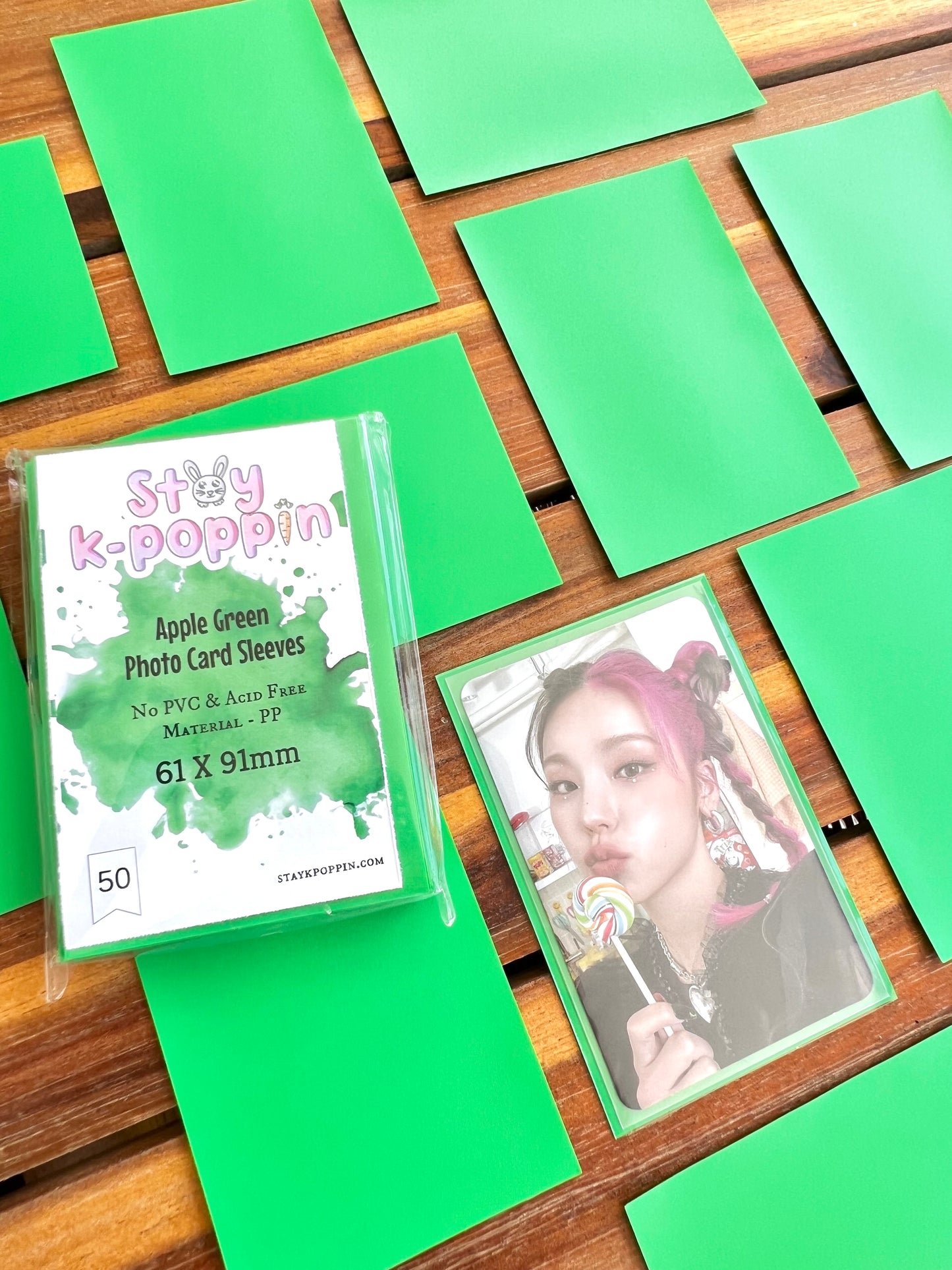 Apple Green Colored Photo card sleeves (61x91)