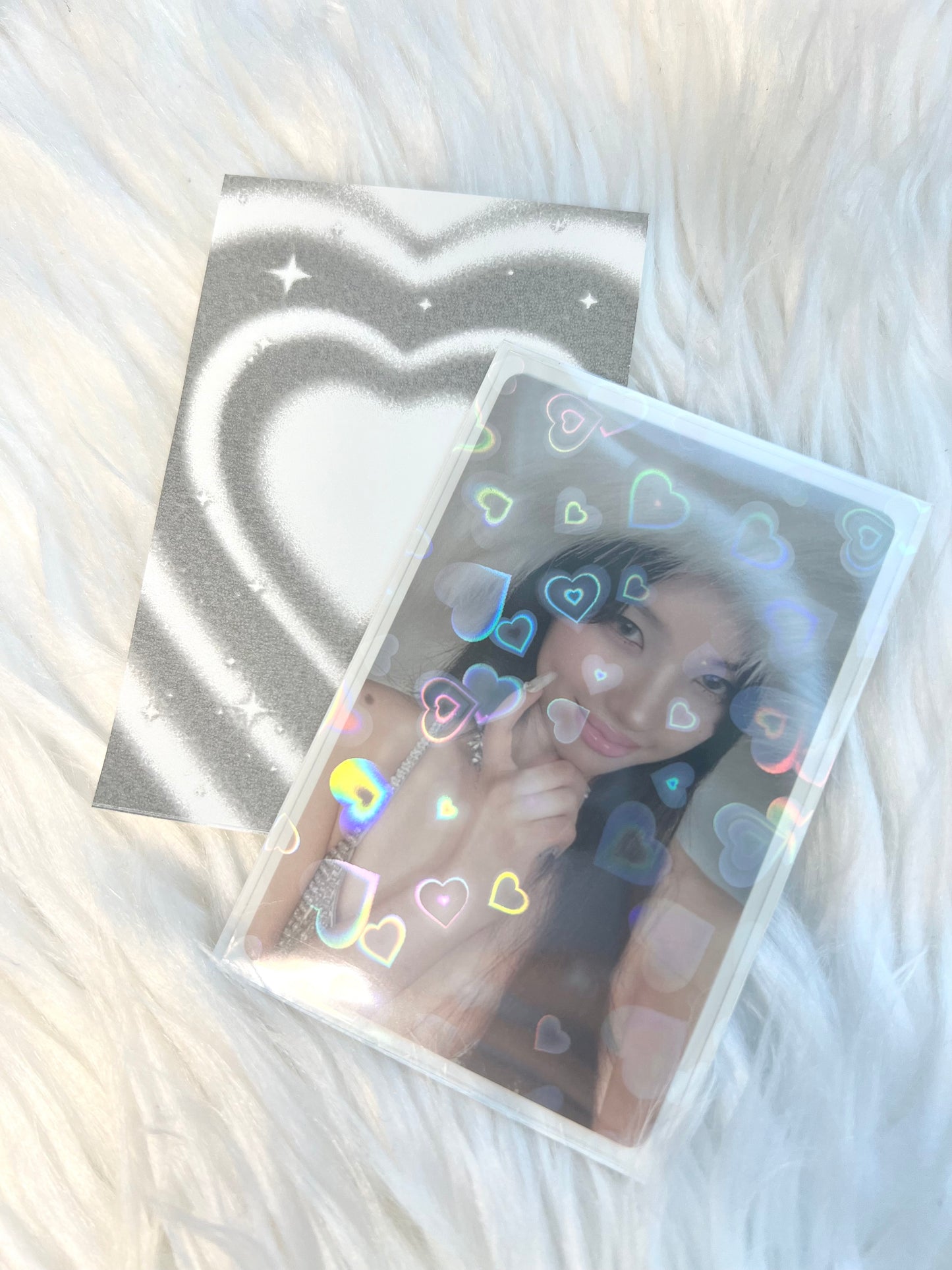 Hearts Holographic Colored Macaroon Photo Card Sleeves Size 61x91mm