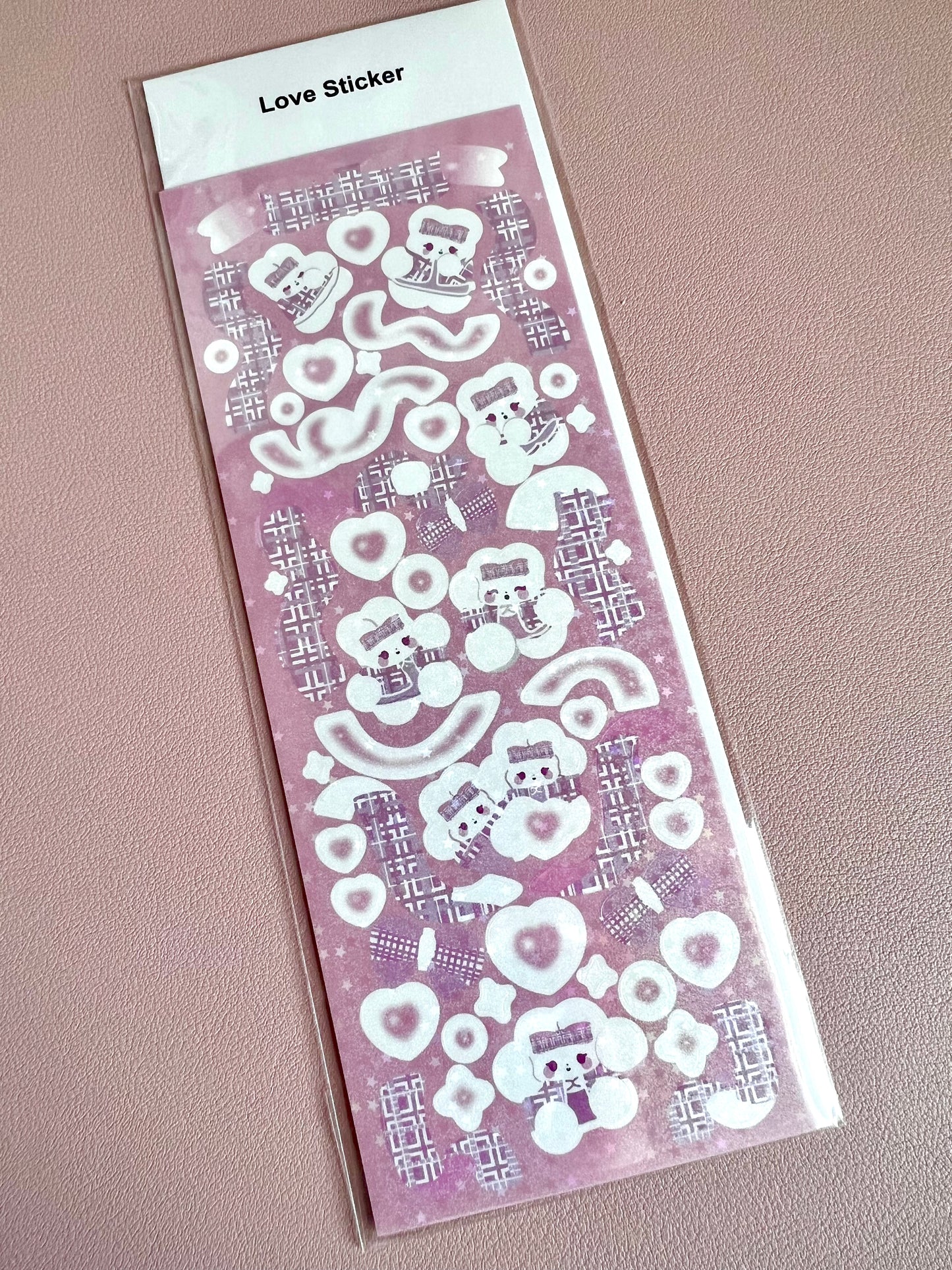 Blue & Pink Heart/Ribbon Holographic Stickers