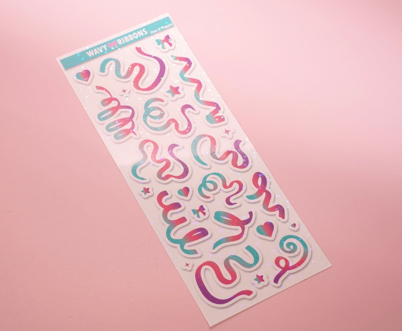 Ombré Holographic Wavy Ribbons Stickers