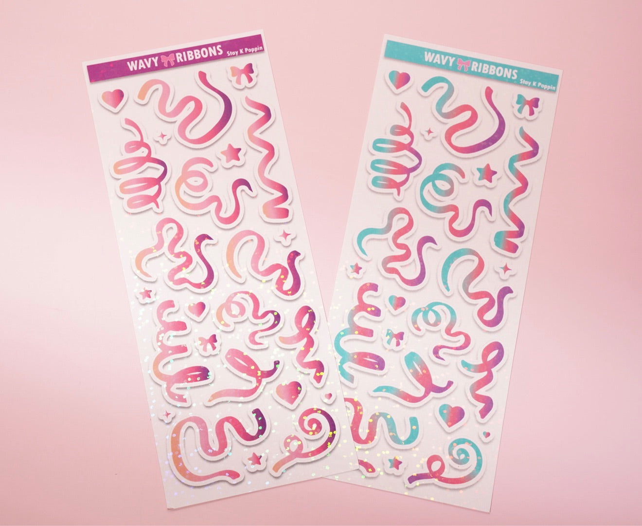 Ombré Holographic Wavy Ribbons Stickers